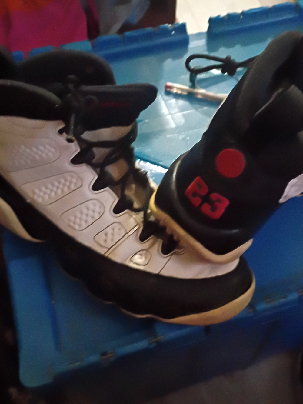 Air Jordan Retro 9 "Space Jam"  Kids Black and White Sneakers with Red Accents